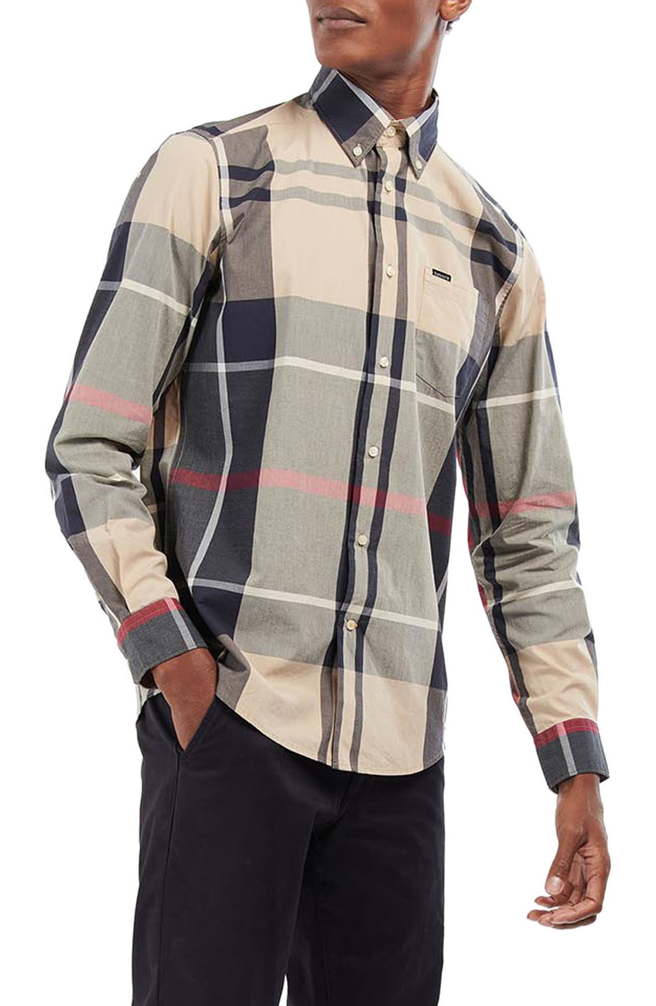 Howme Mens Buttoned Mid Long Pockets Fit Plaid Long Sleeve T-Shirts 